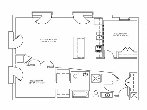 2 Bed 2 Bath Floorplan